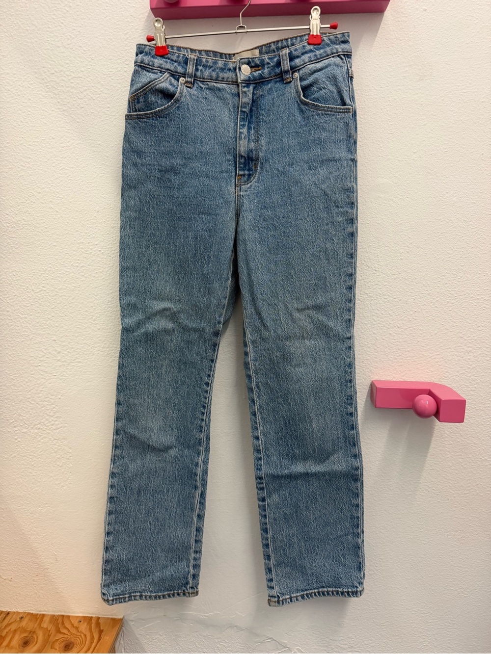 Rollas High-Rise Straight Leg Jeans in Light Blue